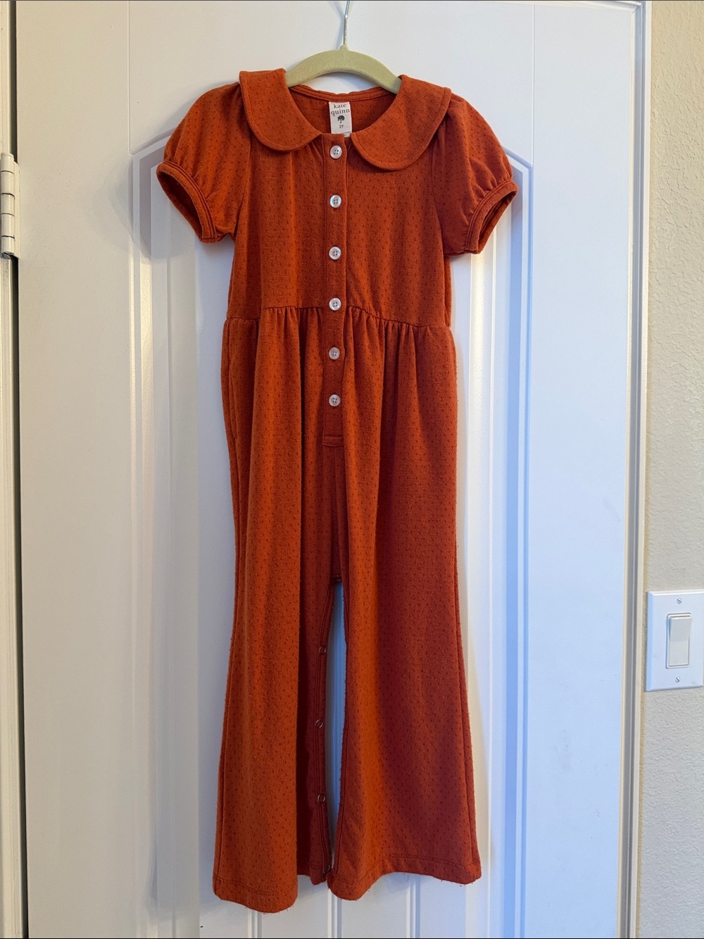 Kate Quinn Rust Orange Peter Pan Collar Knit Pointelle Jumpsuit 2T